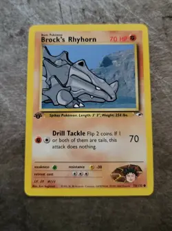 Brock’s Rhyhorn 70/132 1st Edition Gym Heroes Pokemon Card NM - Image 1