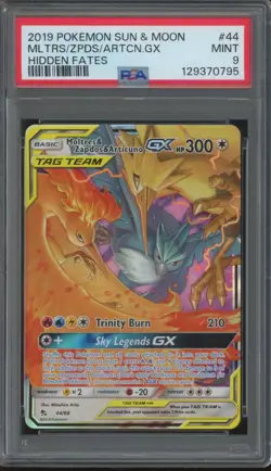 2019 Pokemon Sun & Moon Hidden Fates #44 Moltres Zapdos Articuno GX Mint PSA 9 - Image 1
