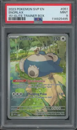 2023 Pokemon SVP EN 151 Elite Trainer Box #051 Snorlax Mint PSA 9 - Image 1