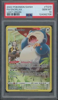 2022 Pokemon SWSH Lost Origin Full Art #TG10 Snorlax Gem Mint PSA 10 - Image 1