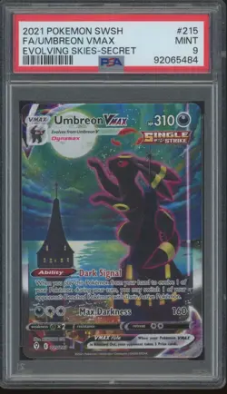 2021 Pokemon SWSH Evolving Skies Secret Full Art #215 Umbreon VMAX Mint PSA 9 - Image 1