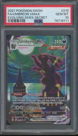 2021 Pokemon SWSH Evolving Skies Secret #215 Umbreon VMAX Gem Mint PSA 10 - Image 1