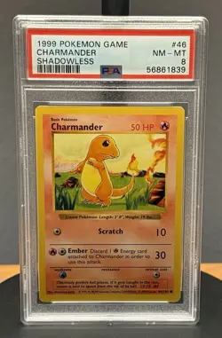 1999 POKEMON GAME #46 CHARMANDER SHADOWLESS PSA 8 - Image 1