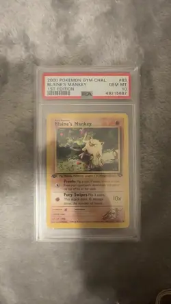 2000’s Pokemon Gym Chal. Blaine’s Mankey 1st Edition PSA 10 - Image 1