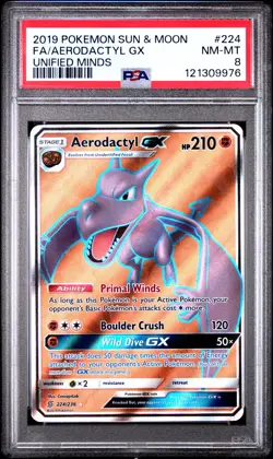 POKEMON UNIFIED MINDS AERODACTYL GX #224 PSA 8 NM #121309976 - Image 1