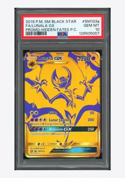 Pokemon PSA 10 Lunala GX Promo 2019 SM103a Hidden Fates P.C. English - Image 1