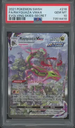 2021 Pokemon SWSH Evolving Skies Secret #218 Rayquaza VMAX Gem Mint PSA 10 - Image 1