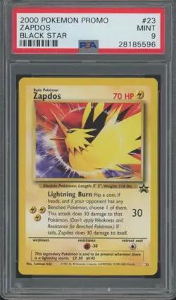 2000 Pokemon Promo Black Star #23 Zapdos Mint PSA 9 - Image 1