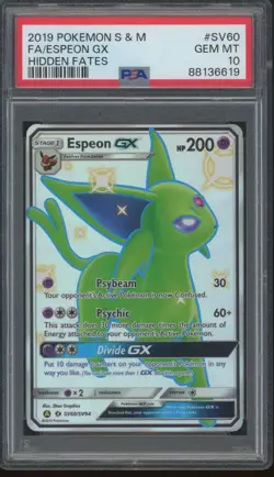 2019 Pokemon Sun & Moon Hidden Fates Full Art #SV60 Espeon GX Gem Mint PSA 10 - Image 1