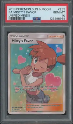 2019 Pokemon Sun & Moon Unified Minds #235 Misty's Favor Gem Mint PSA 10 - Image 1