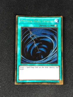 YUGIOH MYSTICAL SPACE TYPHOON PGLD-EN079 1ST GOLD HP/CREASES - Image 1