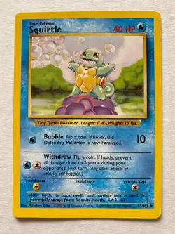 Original Squirtle 63/102 Base Set Pokemon Card Bubble Withdraw Collectible NICE - Image 1