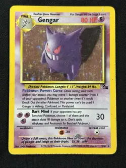 Gengar 5/62 Holo Rare Fossil Heavily Played Pokemon Card - Image 1