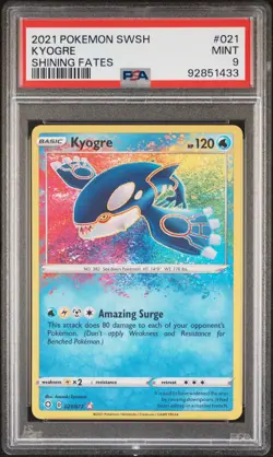 2021 POKEMON SWORD & SHIELD SHINING FATES #021 KYOGRE PSA 9 - Image 1