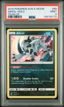 2019 POKEMON SUN & MOON TEAM UP 88 ABSOL HOLO PSA MINT 9 - Image 1