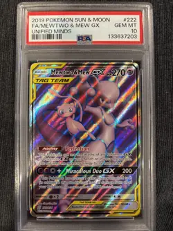 2019 Pokemon Sun & Moon FA/Mewtwo & Mew GX Unified Minds PSA 10 - Image 1