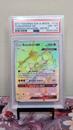 2017 POKEMON SUN & MOON CRIMSON INVASION #115 FA/BUZZWOLE GX SECRET - PSA 8 - Image 1