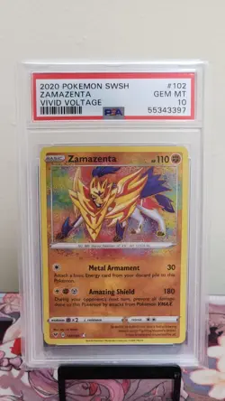 2020 POKEMON SWORD & SHIELD VIVID VOLTAGE #102 ZAMAZENTA - PSA 10 - Image 1