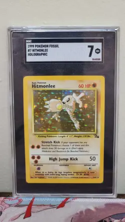 1999 POKEMON FOSSIL - 7/62 - HITMONLEE HOLO - SGC 7 - Image 1