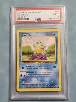 Vintage Pokemon Card Base Set II 2 Squirtle 93/130 2000 WOTC PSA 9 Mint - Image 1
