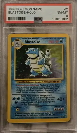 1999 Blastoise Base Set Holo Rare Card PSA 8 2/102 - Image 1