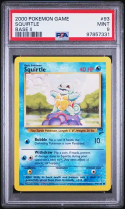 Vintage Pokemon Card Base Set II 2 Squirtle 93/130 2000 WOTC PSA 9 Mint - Image 1
