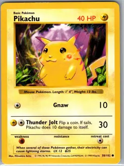 Pikachu (Red Cheeks) 58/102 Non Holo Base Set (Shadowless) - Pokemon Card - NM - Image 1