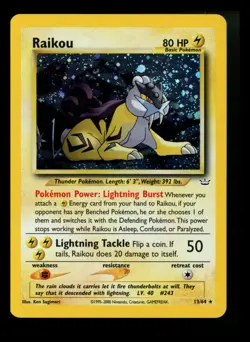 #2 Raikou 13/64 Neo Revelation 2000 Holo Rare WOTC Pokemon Card TCG - Image 1