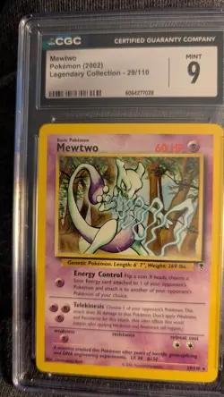 Mewtwo 29/110 Legendary Collection Rare Card CGC 9 Mint, (2002) Non Holo - Image 1