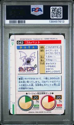 PSA 9 2025 CERT POP 22 GOLBAT 1996 POKEMON JPN BANDAI CARDDASS VENDING #42 RED - Image 2