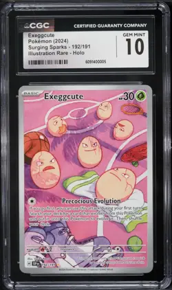 2024 POKEMON SURGING SPARKS ILLUSTRATION RARE #192 EXEGGCUTE CGC 10 GEM MINT - Image 1