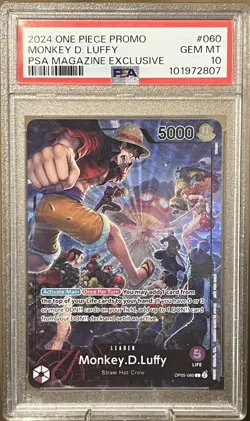 2024 One Piece Monkey D. Luffy PSA Magazine Exclusive Promo OP05-060 PSA 10 - Image 1