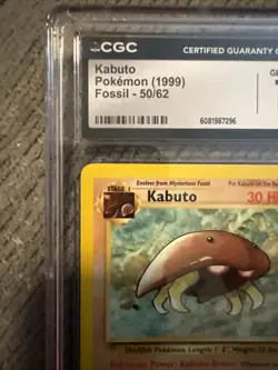 Pokemon TCG Kabuto Fossil 1 Edition Common Card 50/62 CGC Prestine 10. 1999 - Image 3