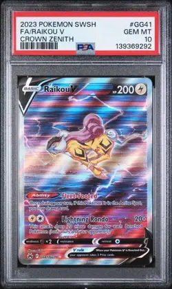 2023 POKEMON SWORD & SHIELD CROWN ZENITH #GG41 FULL ART/RAIKOU V PSA 10 - Image 1
