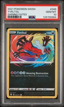 2021 POKEMON SWORD & SHIELD SHINING FATES #046 YVELTAL PSA 10 - Image 1