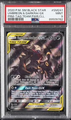 2020 POKEMON SM BLACK STAR PROMO TAG TEAM POWERS COLL UMBREON & DARKRAI GX PSA 9 - Image 1