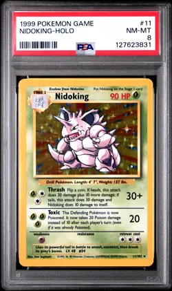1999 POKEMON BASE SET UNLIMITED #11 NIDOKING-HOLO PSA 8 - Image 1