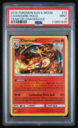 2019 POKEMON 14/181 SUN & MOON CHARIZARD HOLO TEAM UP CRACKED ICE PSA 9 - Image 1