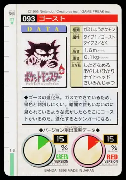 Haunter No. 093 Green Bandai Carddass Series 1-2 G Pokemon Japanese LP - Image 2