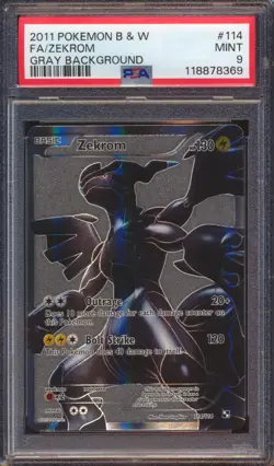 2011 POKEMON BLACK & WHITE ZEKROM FULL ART GRAY BACKGROUND #114 PSA 9! - Image 1