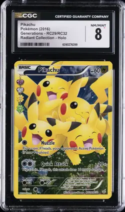 2016 POKEMON GENERATIONS RADIANT COLL - HOLO #RC29/RC32 PIKACHU CGC 8 - Image 1
