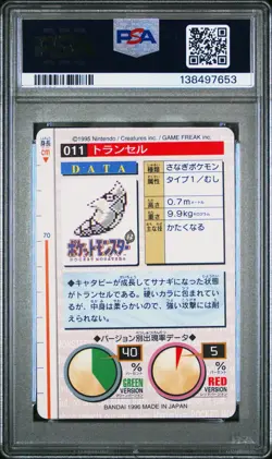 PSA 9 2025 CERT POP 28 METAPOD 1996 POKEMON JPN BANDAI CARDDASS VENDING #11 RED - Image 2
