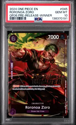 Zoro OP06 2024 One Piece Roronoa Zoro #045 OP06 Pre-Release Winner PSA 10 - Image 1
