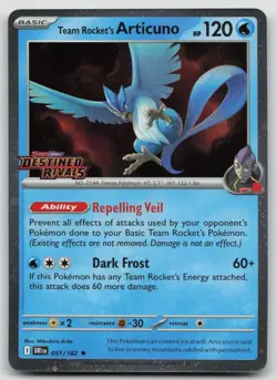 Team Rockets Articuno 51/182 Stamped Card Cosmos Holo Destined Rivals Promo - Image 1