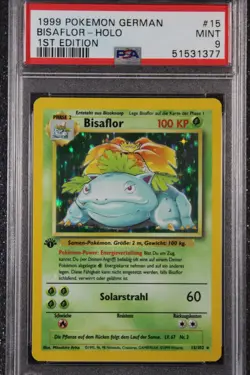 1999 Pokemon German 1st Edition Holo Venusaur Bisaflor #15 PSA 9 MINT - Image 1