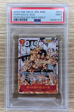 2023 One-Piece Japanese Mini Portgas D. Ace Perforated OP02-013 - Holo PSA 9 - Image 1