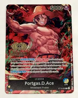 One Piece Portgas D. Ace 2nd Anniversary WINNER Card Gold Foil English ST13-002 - Image 1