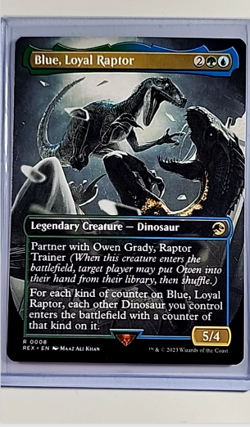 2023 MTG Magic The Gathering Jurassic Park World Borderless #8 Blue Loyal Raptor - Image 1