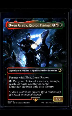 MTG Magic the Gathering REX Jurassic World Borderless Owen Grady Raptor Trainer - Image 1