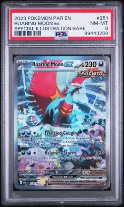2023 POKEMON PAR EN-PARADOX RIFT SPECIAL ILLUSTRATION RARE ROARING MOON EX PSA 8 - Image 1